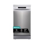 Lavavajillas - Hisense HS543D10X, 11 servicios, 8 programas , 44.8 cm, Motor Inverter, Tercera bandeja, Inox
