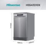 Lavavajillas - Hisense HS543D10X, 11 servicios, 8 programas , 44.8 cm, Motor Inverter, Tercera bandeja, Inox - Imagen 3