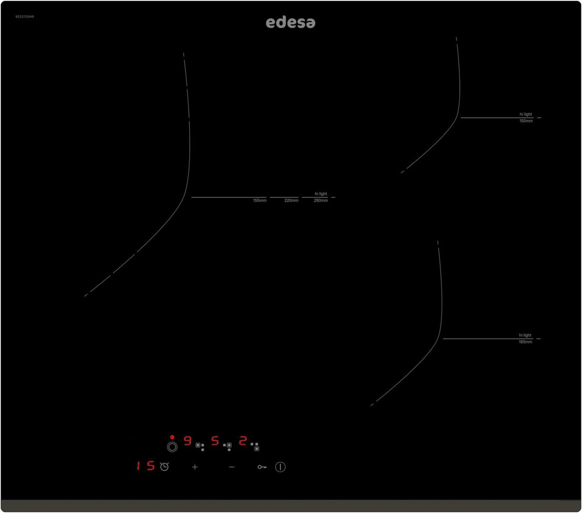 136491227_1 EDESA Placa de vitrocerámica - EDESA EVT-6328 B, 3 zonas, 590 mm, Negro - Imagen 1