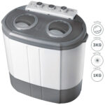 BRIEBE Minilavadora - BRIEBE Camp WM1140 Mini Lavadora con Centrifugadora Camping, 3 kg, 1 programas, Blanco/Gris