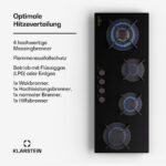KLARSTEIN Placa de gas - KLARSTEIN Goldflame, 4 zonas, 90 cm, Negro - Imagen 3