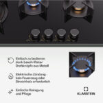 KLARSTEIN Placa de gas - KLARSTEIN Goldflame, 4 zonas, 90 cm, Negro - Imagen 5