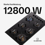 KLARSTEIN Placa de gas - KLARSTEIN Goldflame, 6 zonas, 90 cm, Negro - Imagen 2