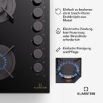 KLARSTEIN Placa de gas - KLARSTEIN Goldflame, 6 zonas, 90 cm, Negro - Imagen 5