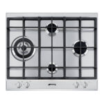 SMEG Placa de gas - SMEG SLR64SGH, 4 zonas, Gas Natural Gas Butano Gas Propano, 600 mm, Acero inoxidable