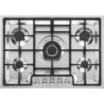 SMEG Placa de gas - SMEG PGF75-4, 5 zonas, Gas natural, GLP (gas licuado de petróleo), 720 mm, Acero inoxidable