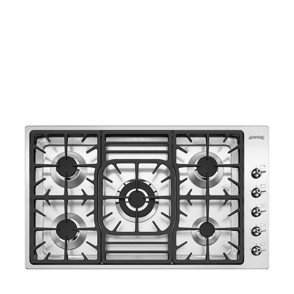 144358961_1 SMEG Placa de gas - SMEG PGF95-4, 5.0000 zonas, Gas Natural Gas Butano Gas Propano, 864 mm, Acero - Imagen 1