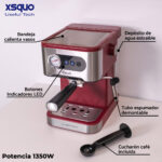 XSQUO Cafetera express - XSQUO Vital Express, 20 bar, 1350 W, 2 tazas, rojo/negro - Imagen 7