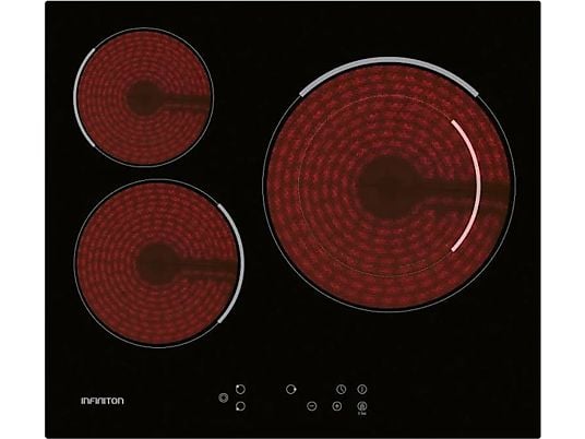 1571124_1 INFINITON Placa vitrocerámica - Infiniton VIT3P54W, 3 Zonas de Cocción, 30 cm Zona Grande, 59 cm Ancho, Touch Control, Cristal Negro - Imagen 1