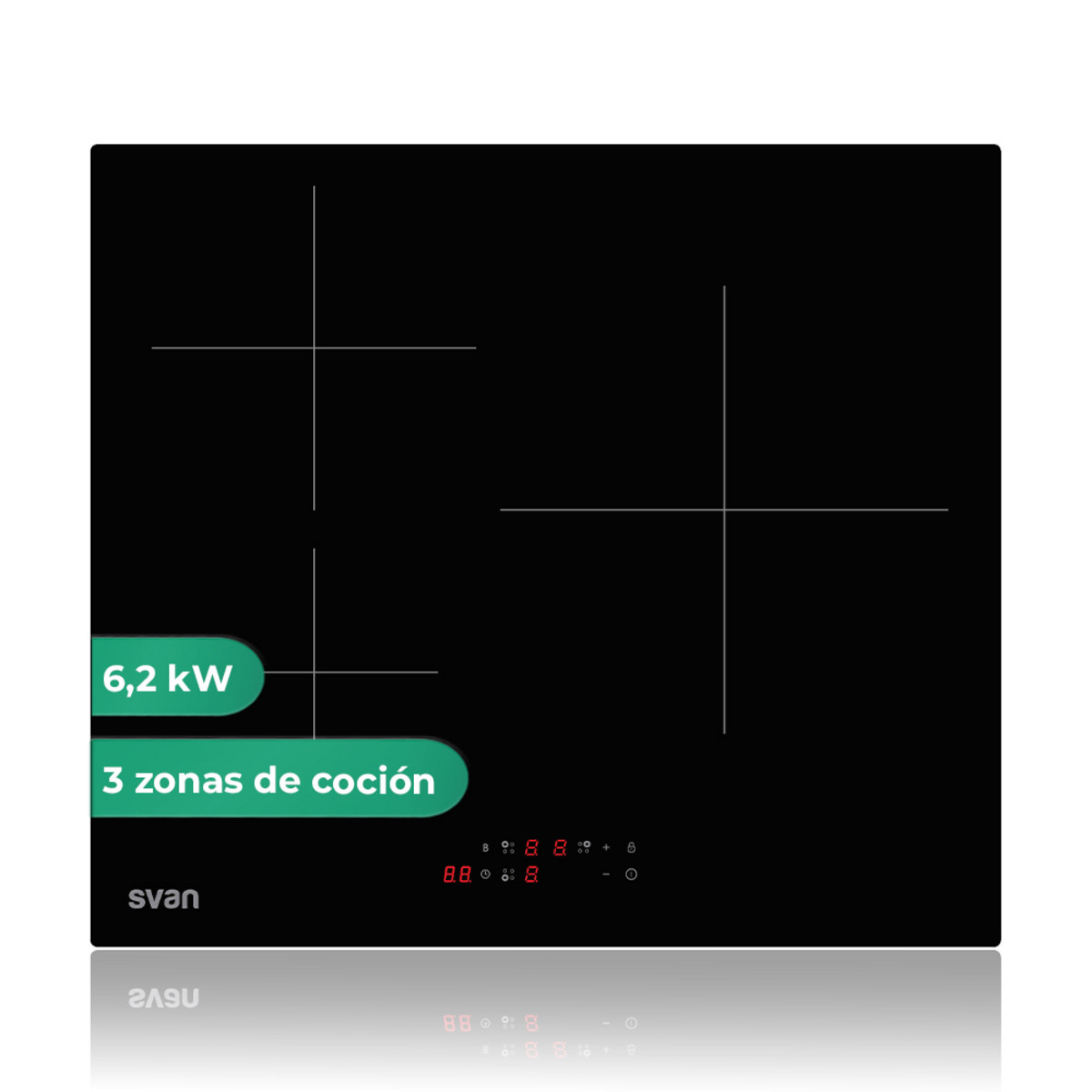 159074899_1 SVAN Placa de inducción - SVAN SI3602B, 3 zonas, 590 mm, Cristal negro - Imagen 1