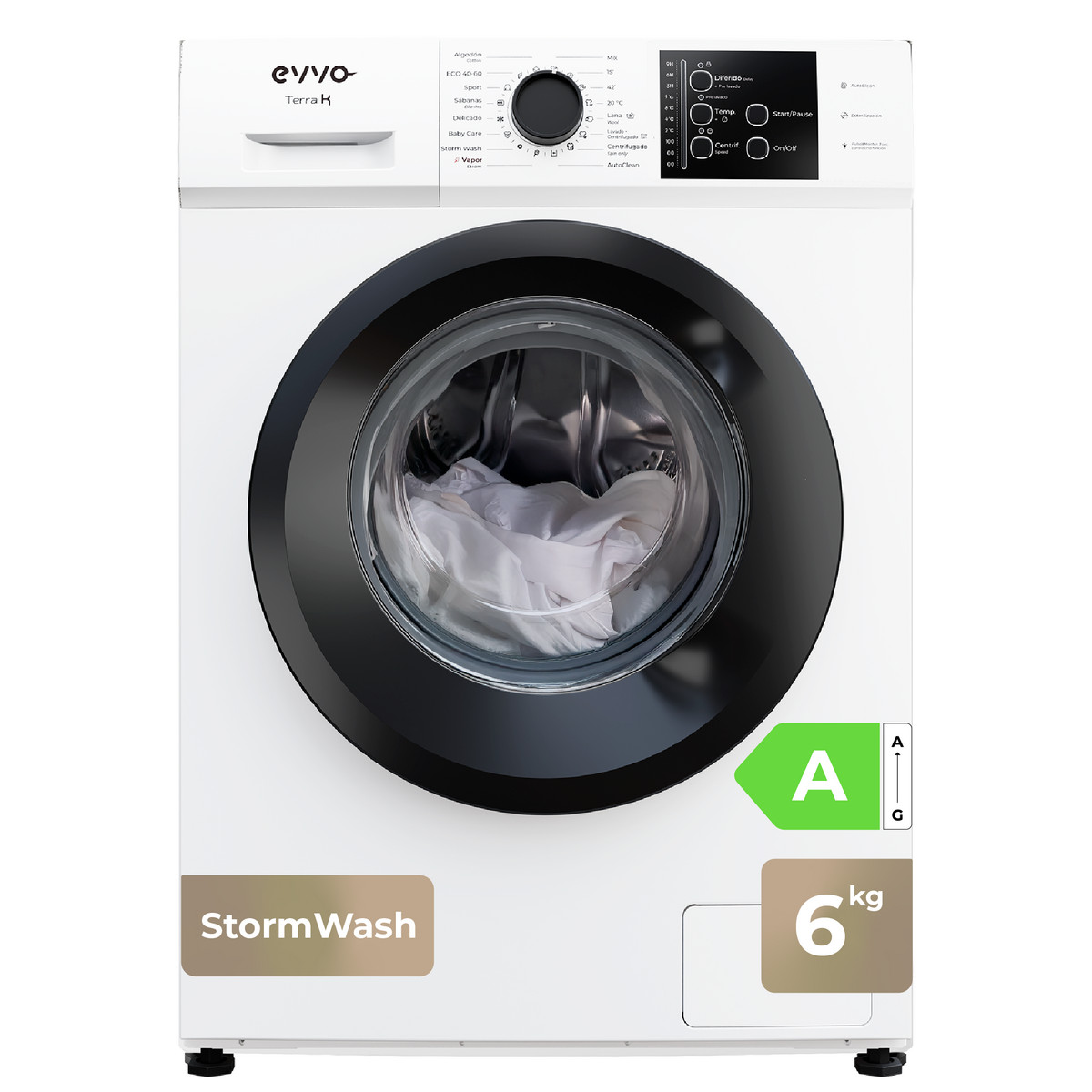 160937446_1 EVVO Lavadora carga frontal - EVVO Terra K6, 6 kg, Blanco - Imagen 1