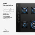 KLARSTEIN Placa de gas - KLARSTEIN Goldflame Nano Matte, 4 zonas, 60 cm, Negro - Imagen 3
