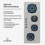 KLARSTEIN Placa de gas - KLARSTEIN Goldflame Slim, 4 zonas, 90 cm, Plata - Imagen 3