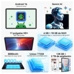 TABWEE T50 Android 16, 128 GB, Gris, 11 " HD+, 6 GB RAM, Unisoc T615(Octa core), Tablet Android - Imagen 2