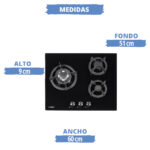 SAUBER Placa de gas - SAUBER SECGN06, 3 zonas, 600 mm, Negro - Imagen 4