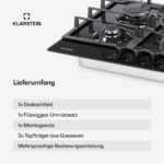KLARSTEIN Placa de gas - KLARSTEIN Ignito 5, 5 zonas, 75 cm, Negro - Imagen 6