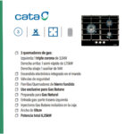 CATA Placa de gas butano - CATA LCIB 6021 BK, 3 zonas, LPG (Propane/Butane), 59 cm, Negro - Imagen 3