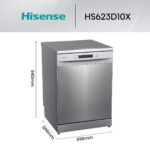 HISENSE Lavavajillas - Hisense HS623D10X, 14 servicios, 7 programas, 60 cm, Media Carga, Tercera bandeja, Inox - Imagen 2