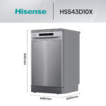 HISENSE Lavavajillas - Hisense HS543D10X, 11 servicios, 8 programas , 44.8 cm, Motor Inverter, Tercera bandeja, Inox - Imagen 3