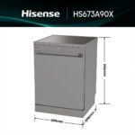 HISENSE Lavavajillas - Hisense HS673A90X, 16 servicios, 7 programas, 59.9 cm, Conectividad Wi Fi, Tercera bandeja, Inox - Imagen 2