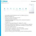 EDESA Lavavajillas libre instalación 45 cm - EDESA EDW-4610 WH, 10 servicios, 6 programas, 44,8 cm, Inox - Imagen 3